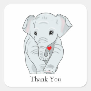 Cute Young Elephant with Heart Thank You Square Sticker