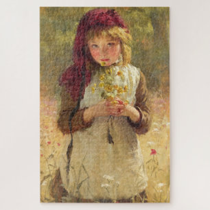 Cute Young Girl Holding Yellow Buttercup Flowers Jigsaw Puzzle