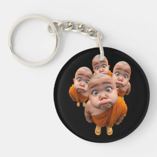 Cute Young Monk Minimalist Orange Robe  Key Ring