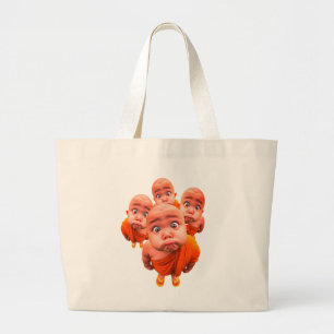 Cute Young Monk Minimalist Orange Robe  Large Tote Bag