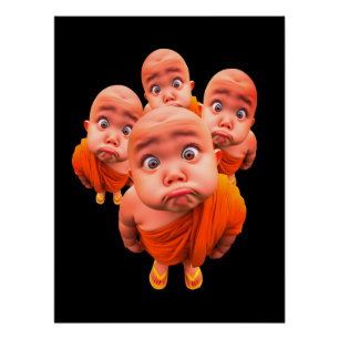 Cute Young Monk Minimalist Orange Robe Poster