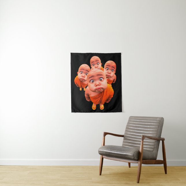 Cute Young Monk Minimalist Orange Robe  Tapestry (In Situ)