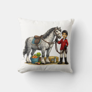 Cute Young Rider With Dapple Grey Horse Art Cushion