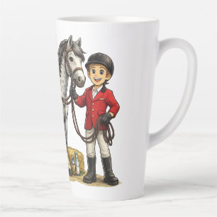 Cute Young Rider With Dapple Grey Horse Art Latte Mug