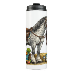 Cute Young Rider With Dapple Grey Horse Art Thermal Tumbler