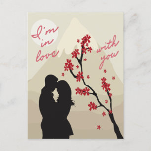 Cute young romantic couple in love, love story postcard