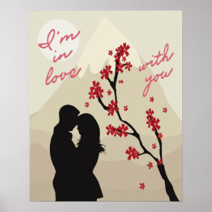 Cute young romantic couple in love, love story poster