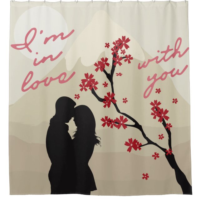 Cute young romantic couple in love, love story shower curtain (Front)