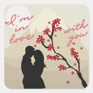 Cute young romantic couple in love, love story square sticker