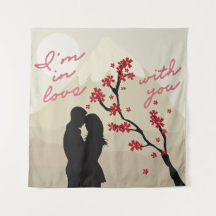 Cute young romantic couple in love, love story tapestry