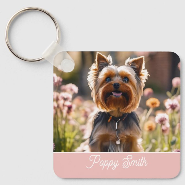 Cute Your Dog Photo Blush Name Key Ring (Front)