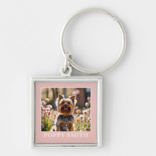 Cute Your Dog Photo Blush Name Key Ring
