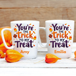 Cute You're The Trick To My Treat Name Halloween Two-Tone Coffee Mug