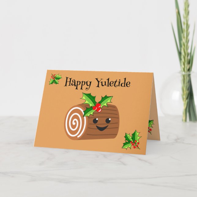 Cute Yule Log Yuletide  Card (Front)