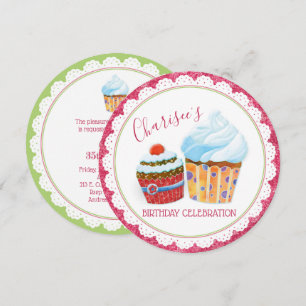 Cute Yummy Cupcakes Birthday Party Invitation
