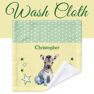 Cute zebra add name polka dots stars green wash cloth