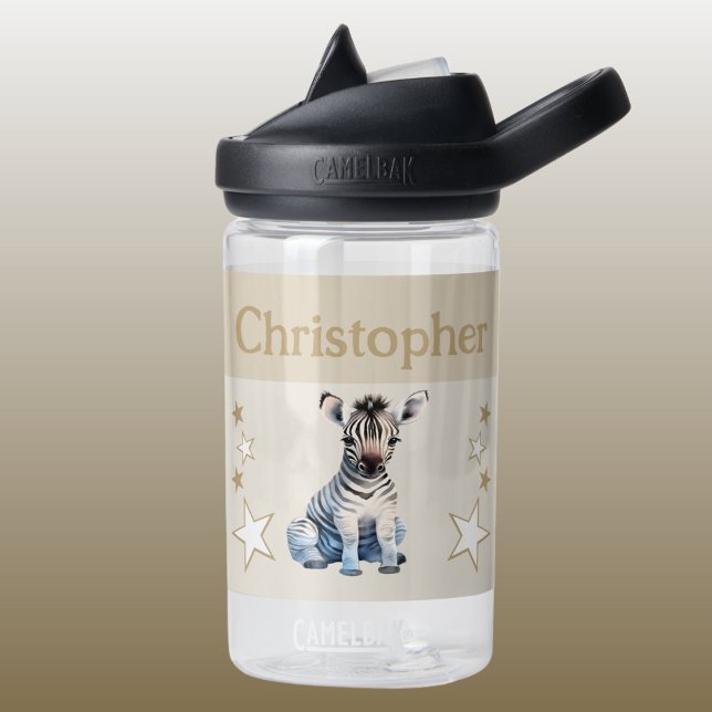 Cute zebra add name with stars kids brown water bottle (Creator Uploaded)