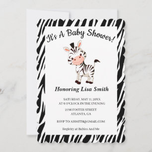 Cute Zebra Animal Print Baby Shower Invitation