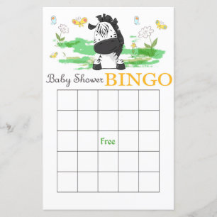 Cute zebra baby shower bingo card
