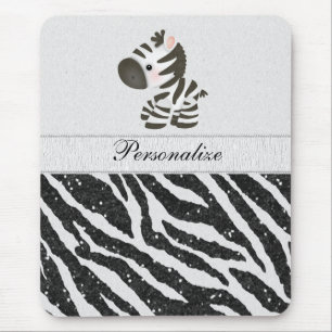 Cute Zebra & Black Printed Glitter Animal Print Mouse Mat
