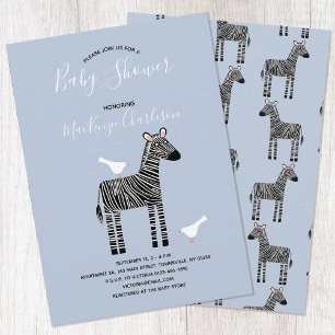 Cute Zebra Blue Baby Shower Invitation