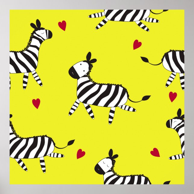 Cute Zebra cartoon seamless pattern background ill Poster (Front)