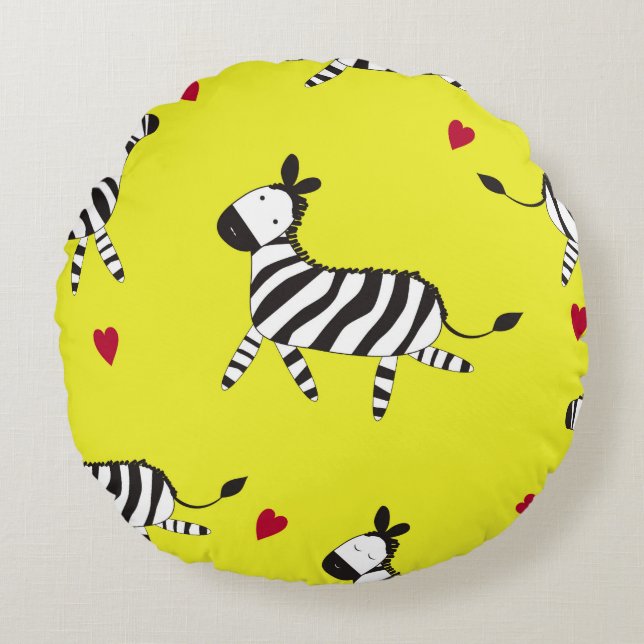 Cute Zebra cartoon seamless pattern background ill Round Cushion (Front)