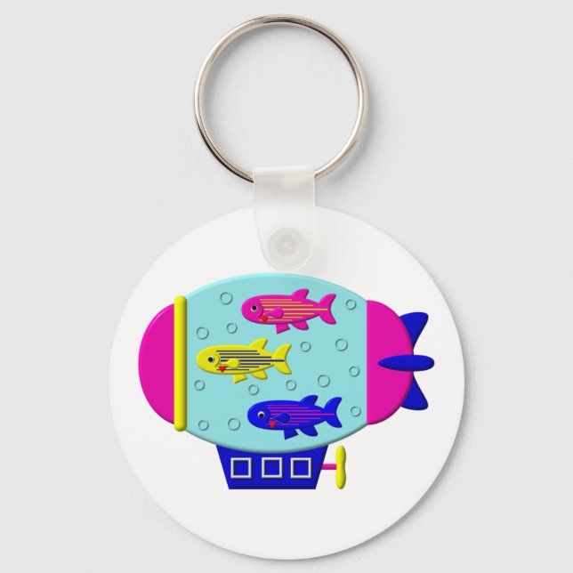 Cute Zebra Fish in a Zeppelin Key Ring (Front)