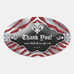 Cute Zebra Fleur de lis Glitter Red Oval Sticker