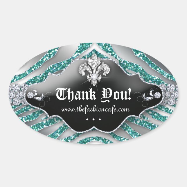 Cute Zebra Fleur de lis Glitter Teal Blue Oval Sticker (Front)