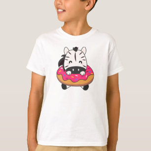 Cute Zebra Funny Animals In Doughnut Pink T-Shirt