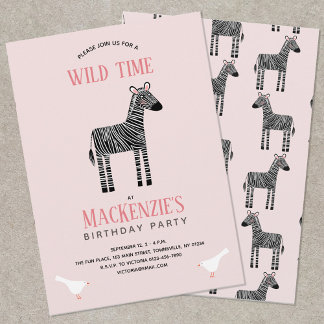 Cute Zebra Girl Birthday Party Invitation