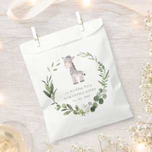 Cute Zebra Green Foliage Wreath Any Year Birthday Favour Bags