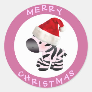 Cute Zebra in Santa Hat Pink Christmas Stickers