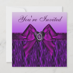 Cute Zebra & Jewel HeartsPurple Animal Print Party Invitation