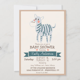 Cute Zebra, Jungle Zoo Animal Baby Shower Invitation