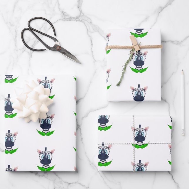 Cute Zebra Kids Birthday Safari Animal Pattern Wrapping Paper Sheet (Front)