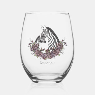 Cute Zebra Mummy & Baby Stemless Wine Glass