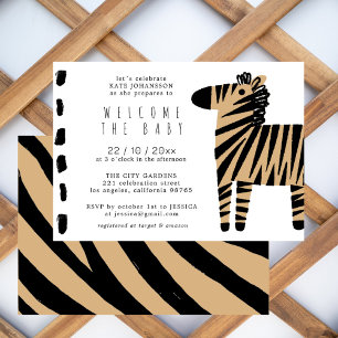 Cute Zebra Natural Baige Baby Shower Invitation
