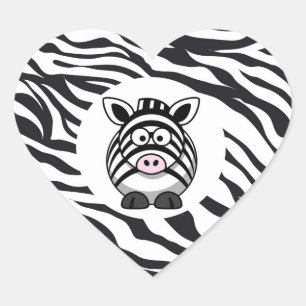 Cute Zebra on Zebra Print Zoo Animals Patterns Heart Sticker