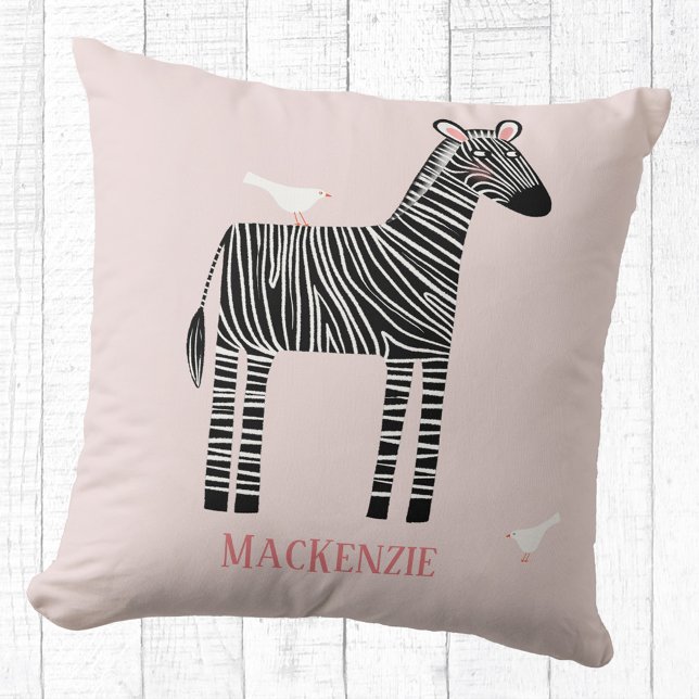 Cute Zebra Personalised Blush Pink Cushion (Cute zebra personalized name blush pink throw pillow)
