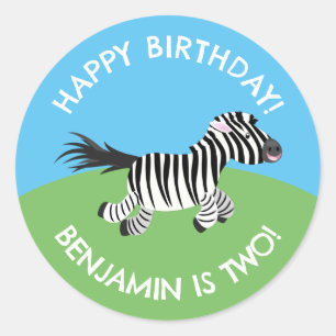 Cute zebra personalised cartoon birthday classic round sticker