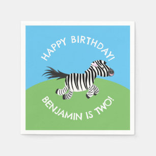 Cute zebra personalised cartoon birthday napkin