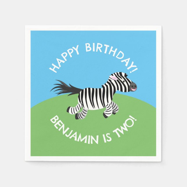 Cute zebra personalised cartoon birthday napkin (Front)