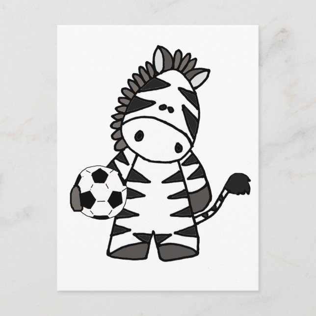 Cute Zebra Playing Soccer Cartoon Postcard (Front)