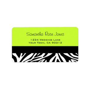 Cute Zebra Print Custom Lime Green Address Label