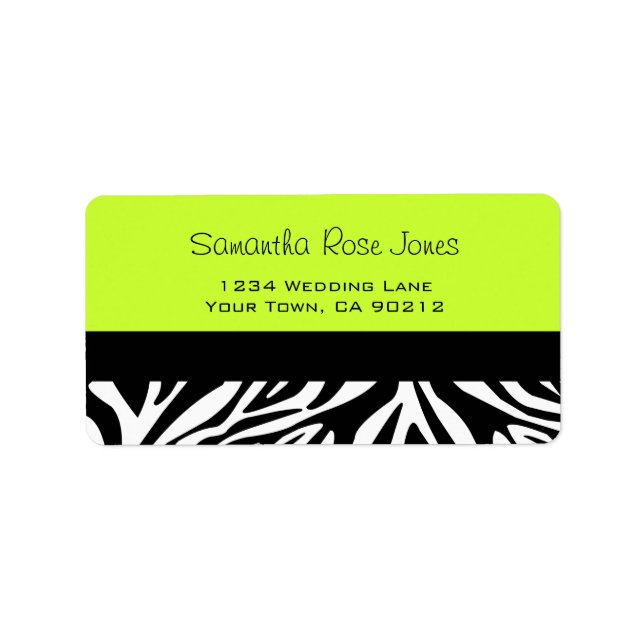 Cute Zebra Print Custom Lime Green Address Label (Front)