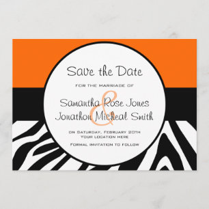 Cute Zebra Print Custom Orange Save the Date