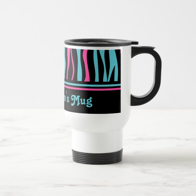 Cute zebra print punk in hot pink, black, and blue travel mug (Right)