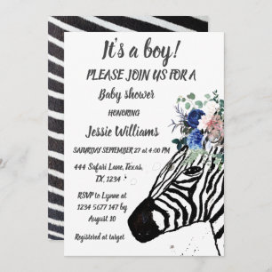 Cute Zebra Safari Jungle pattern animal Baby boy I Invitation